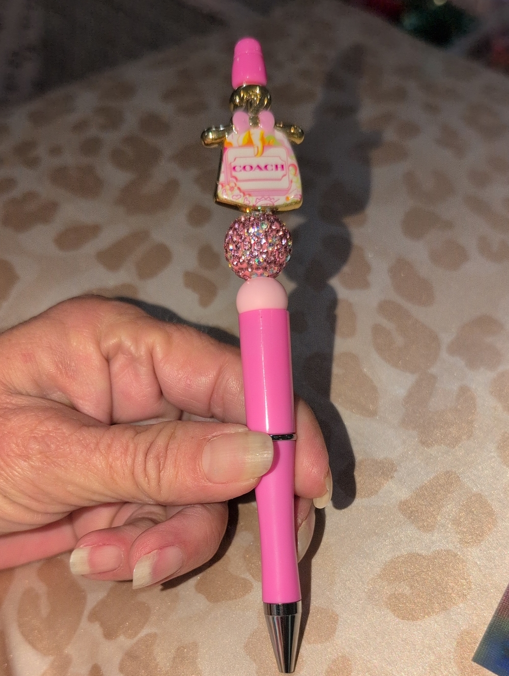 Pink Crystal Purse Charm Ballpoint Pen With Refill